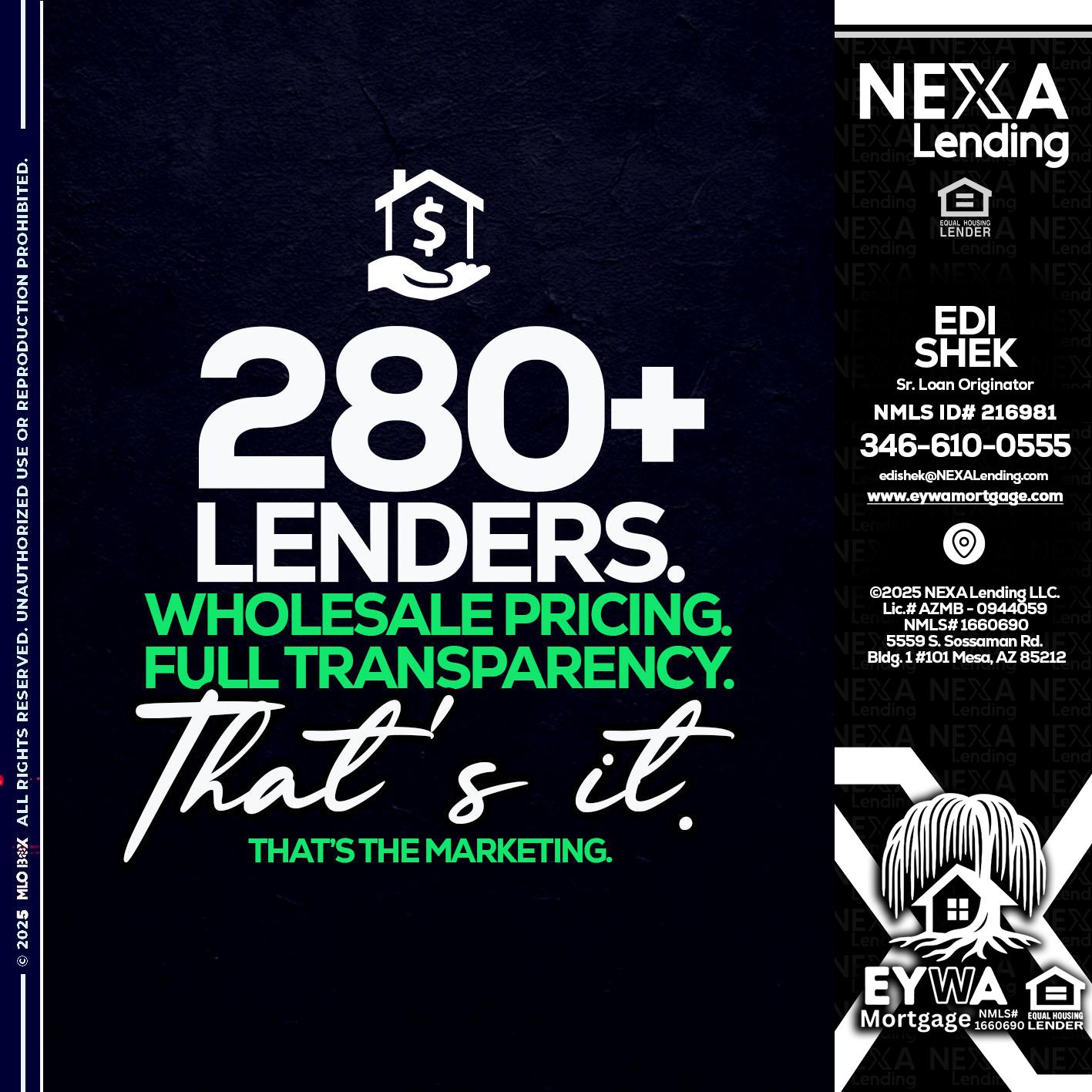280+ LENDERS - Edi Shek -Loan Originator