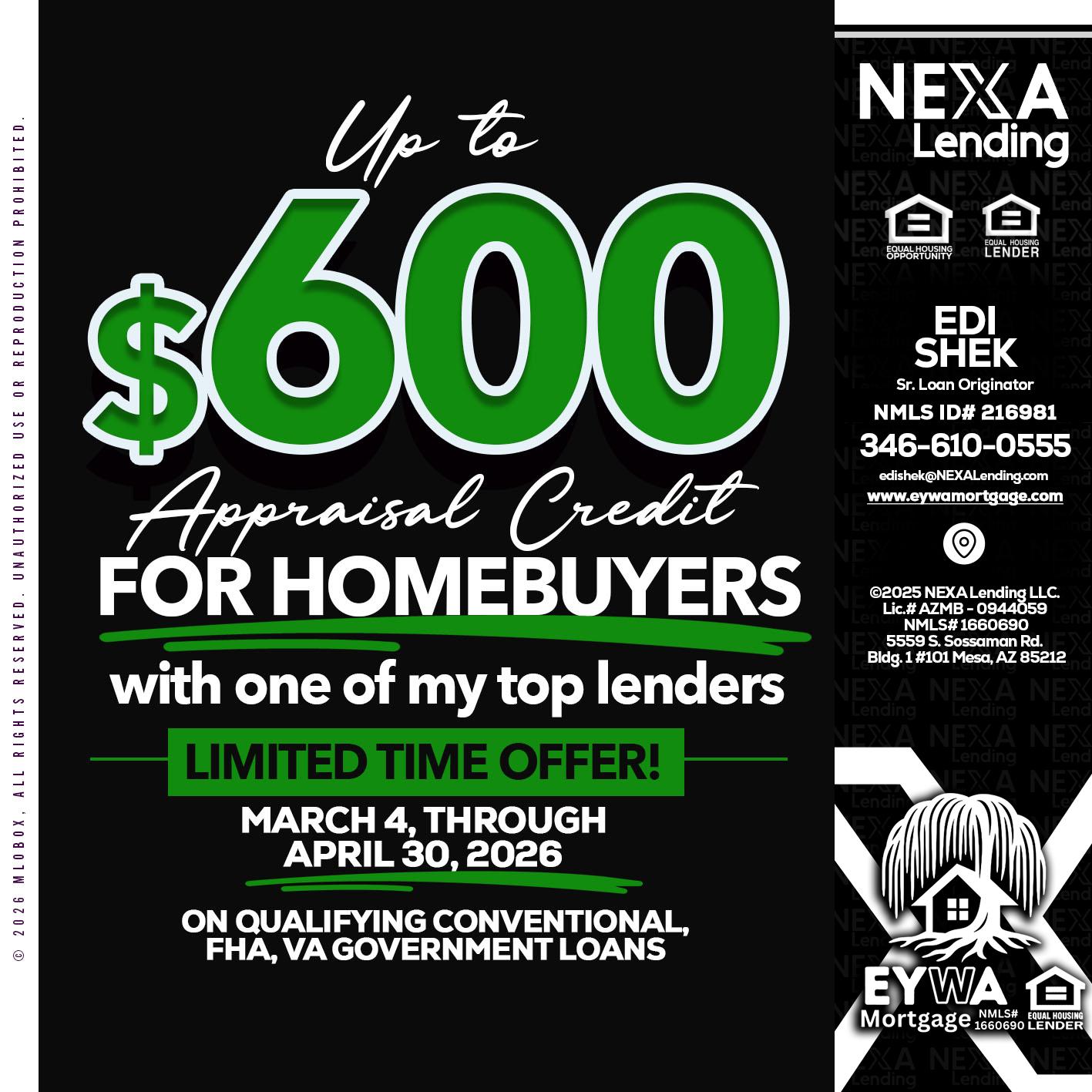 up to $600 - Edi Shek -Loan Originator