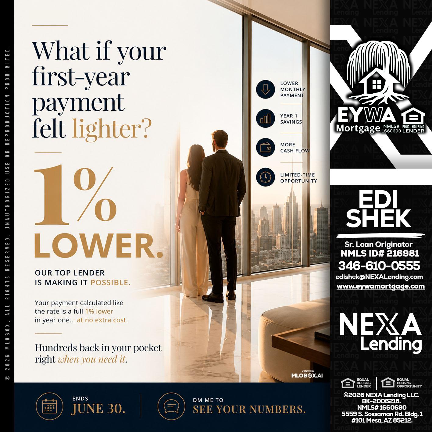 1% lower - Edi Shek -Loan Originator