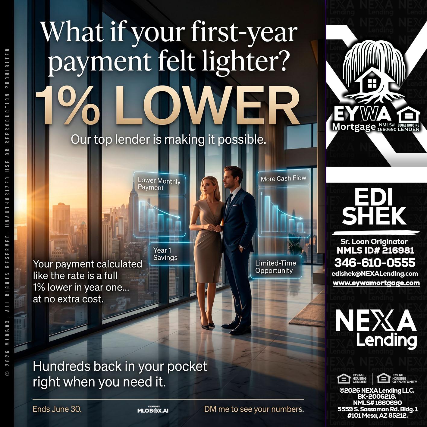 1% LOWER - Edi Shek -Loan Originator