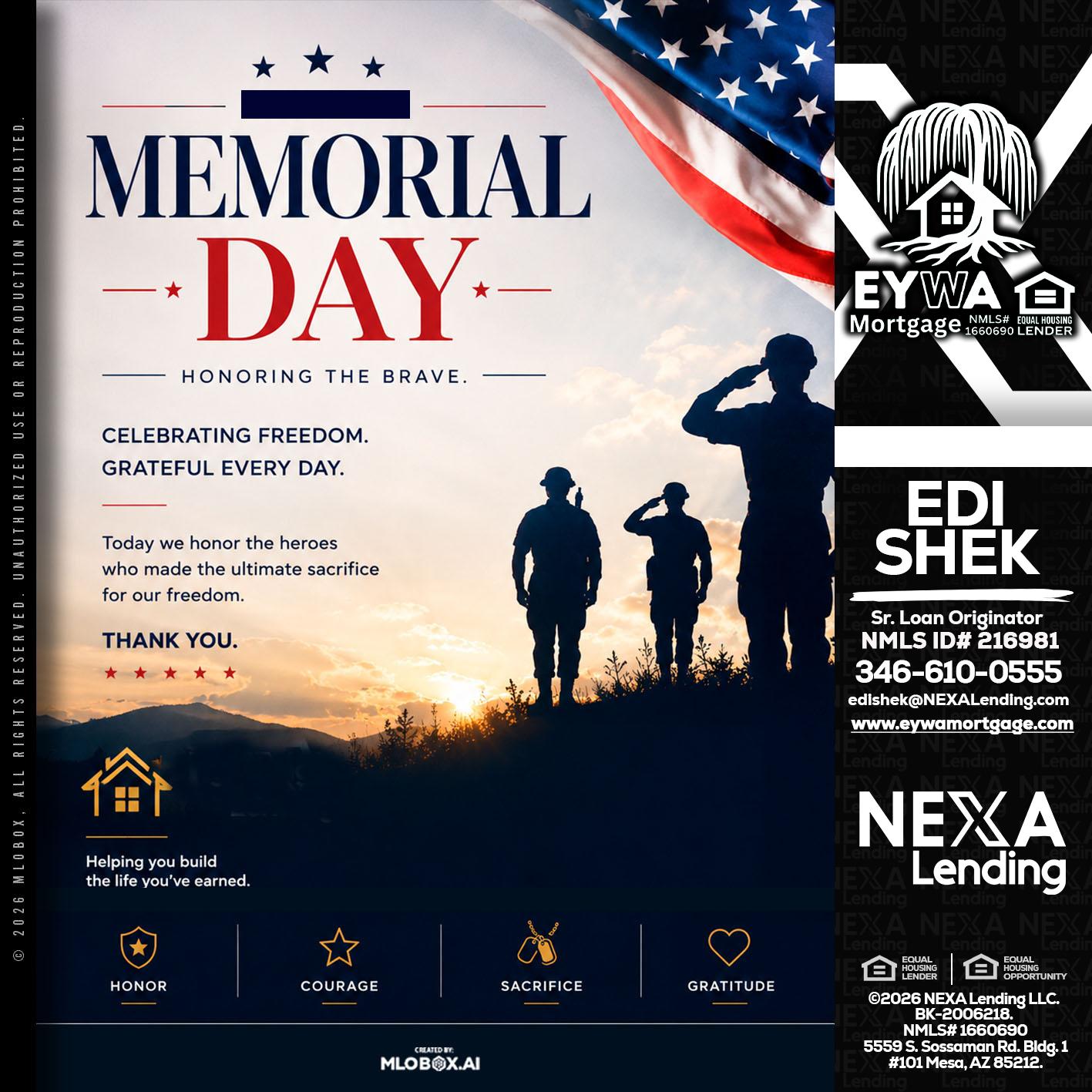 MEMORIAL DAY - Edi Shek -Loan Originator