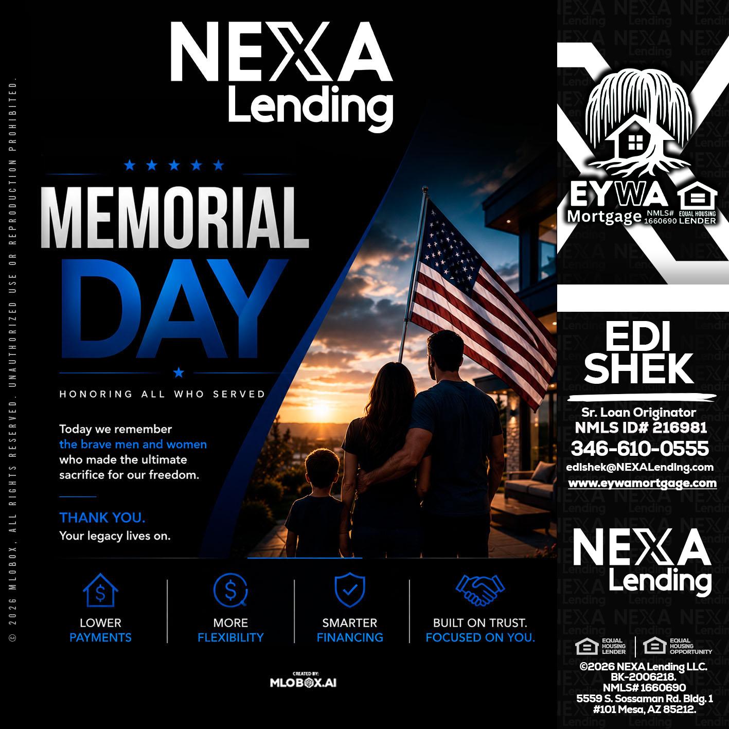MEMORIAL DAY - Edi Shek -Loan Originator