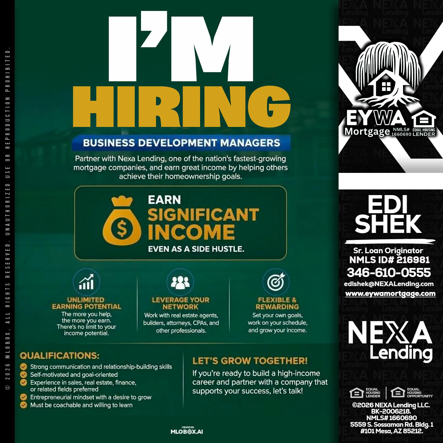 IM HIRING - Edi Shek -Loan Originator