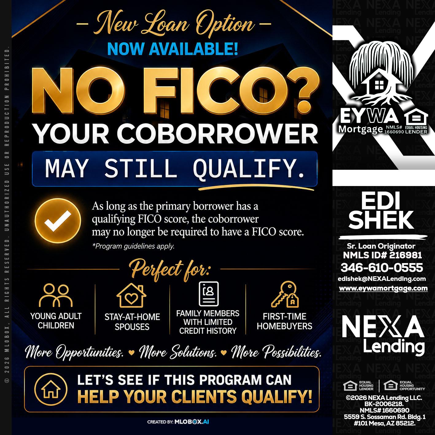 NO FICO - Edi Shek -Loan Originator