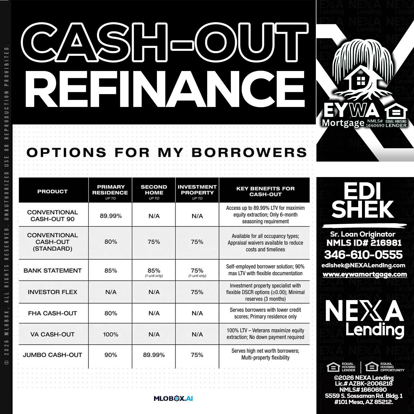 CASH OUT - Edi Shek -Loan Originator