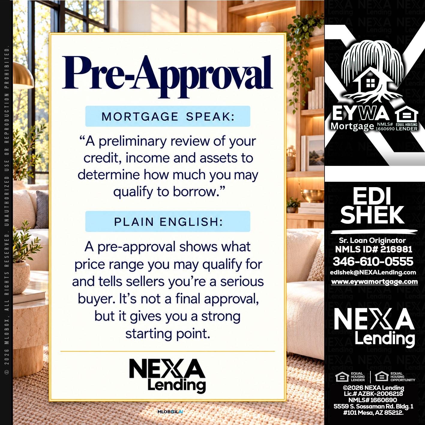 PREAPROVAL - Edi Shek -Loan Originator